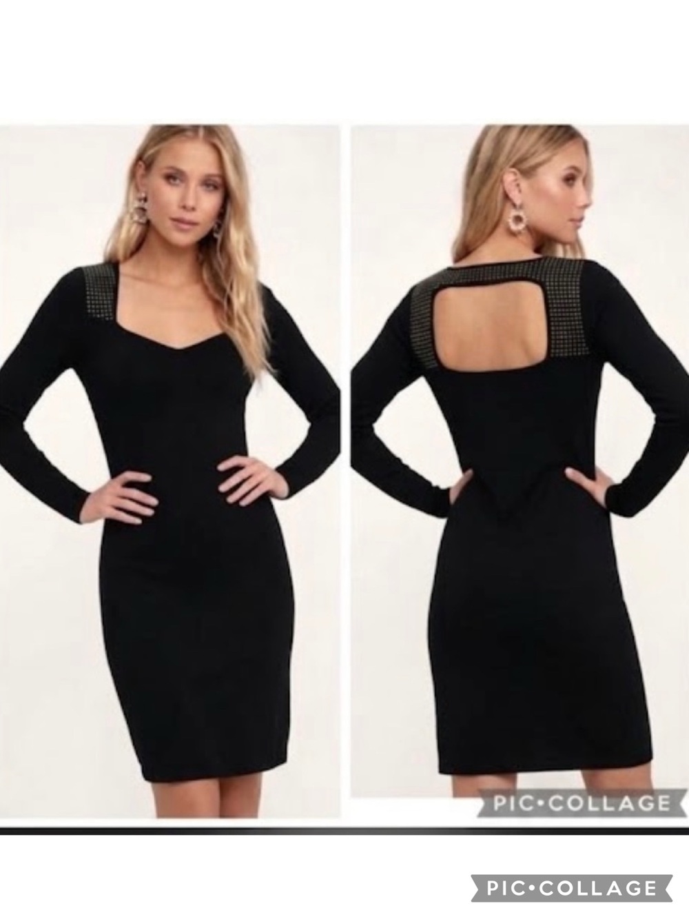 WHBM Dress Studded Cutout Back Sheath Black Mini NWT M LBD Cocktail
